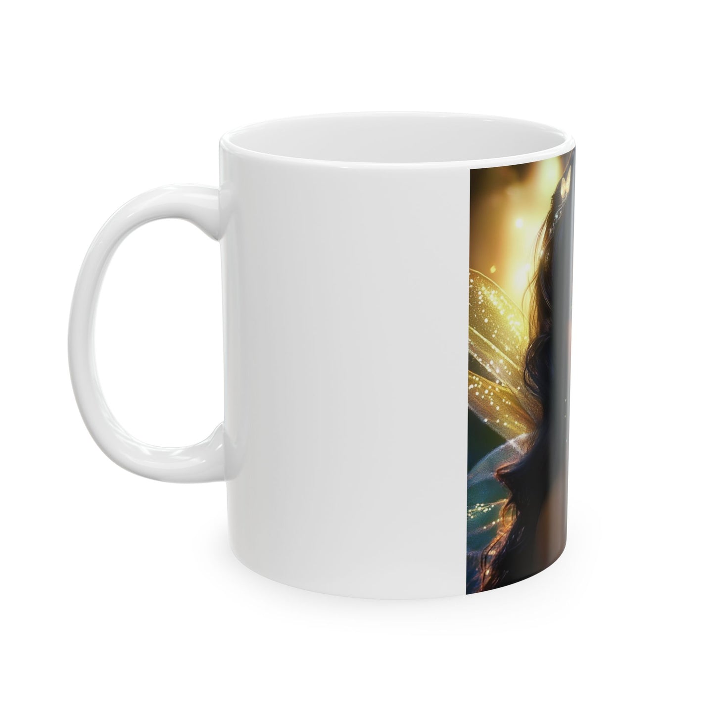 Ms- Rainbow Shine Bright -Elegant Fairy Portrait Ceramic Mug - Enchanting 11oz Coffee Cup