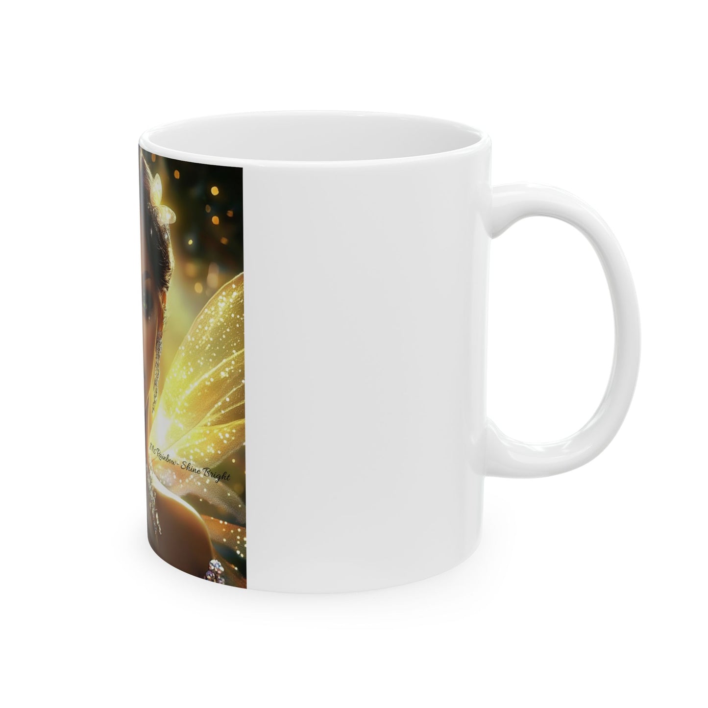 Ms- Rainbow Shine Bright -Elegant Fairy Portrait Ceramic Mug - Enchanting 11oz Coffee Cup