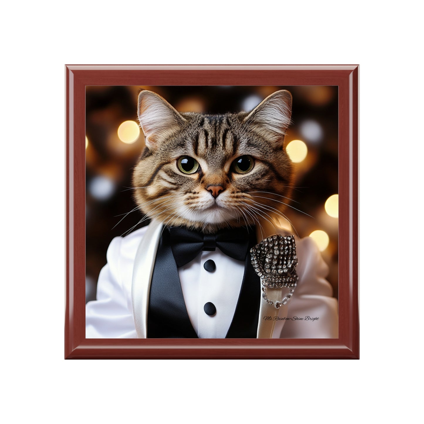 Ms Rainbow-Shine Bright-Elegant Cat Print Jewelry Box - Perfect for Cat Lovers and Special Occasions