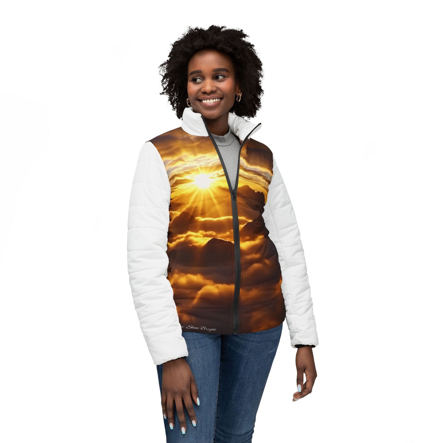 Ms Rainbow-Shine Bright Sunrise Mountain Renewal Puffer Jacket — Women's All-Over-Print